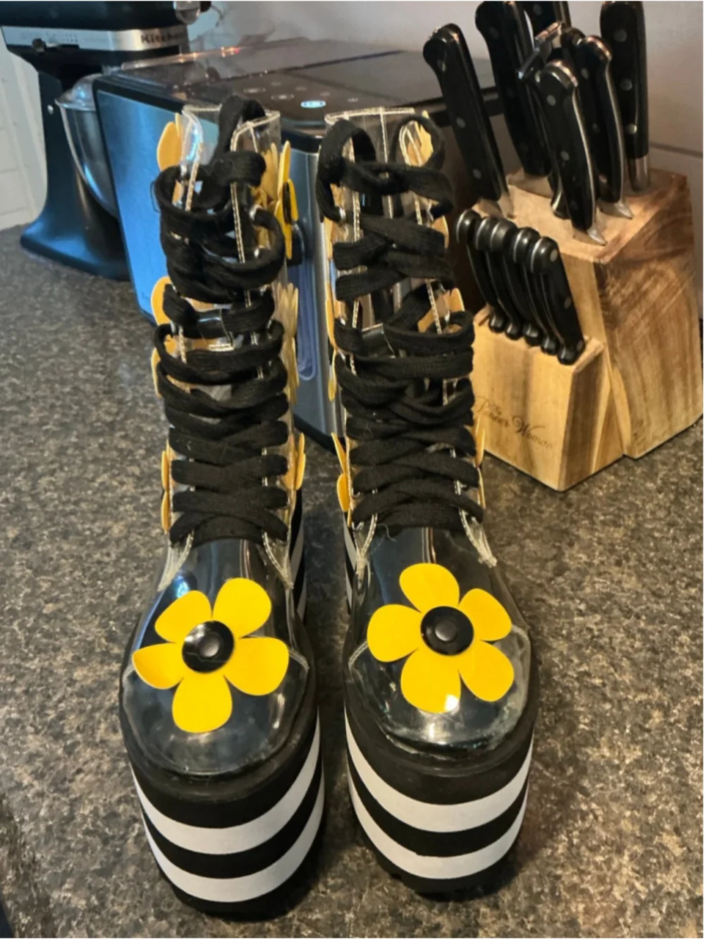 Dolls Kill Current Mood Wildflower Wonderland Clear Platform Combat Boots